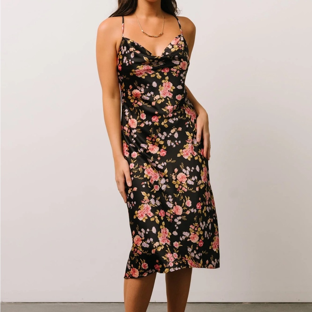 Baltic Born Belyn Satin Midi Dress - Black Floral